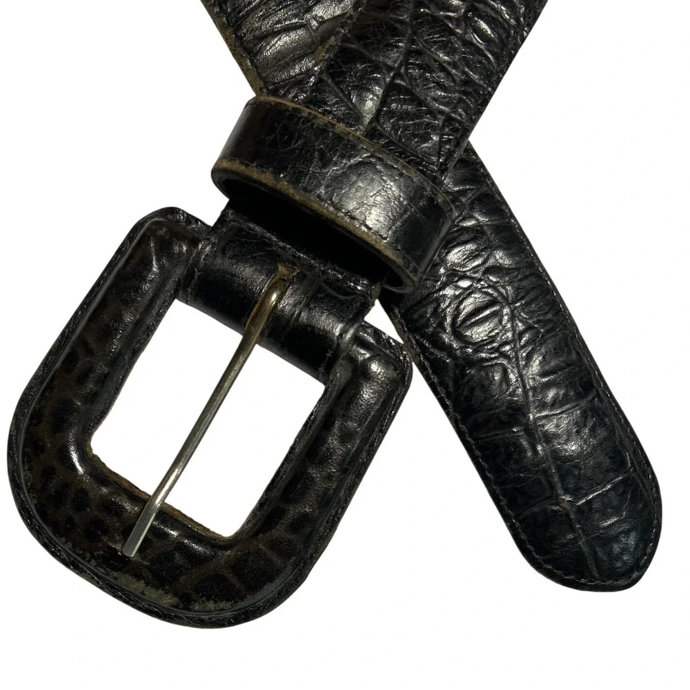 A. Brod Vintage Big Buckle Crocodile Embossed Leather Belt‎ Made in USA 23